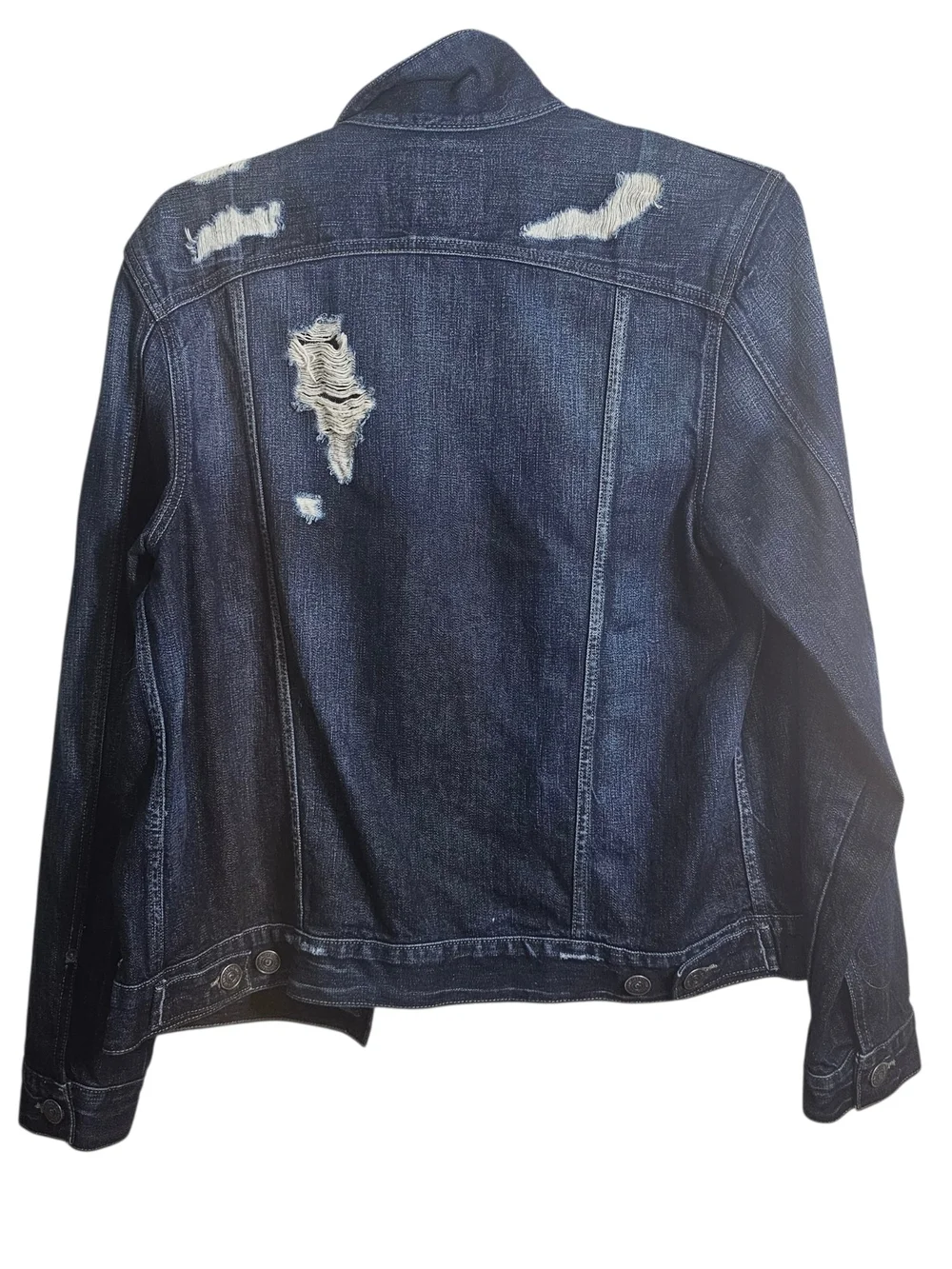 True Religion Mens Dylan Jacket SE Denim Trucker Distressed Dark Wash Blue Sz XL